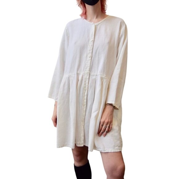 Flax Dresses & Skirts - FLAX White Button-Down Long Sleeve linen Tunic Dress Pockets women’s S lagenlook